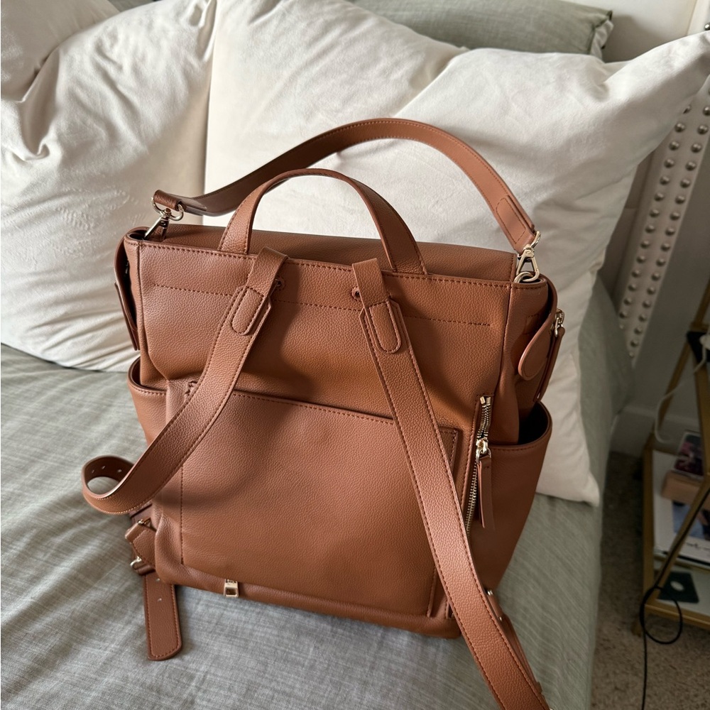 Mina Baie Kinney Brown Leather Backpack Diaper bag - Picture 2 of 4